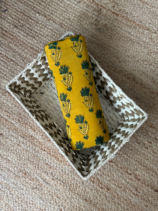 Mustard Yellow ajrakh handcrafted natural dye printed fabric  cf - 10