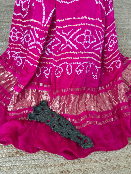 Magenta Pink rai bandhani gajji silk Handcrafted Gharchola dupatta