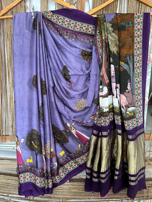 PURPLE PICHWAI  MODAL SILK PATOLA PRINT SARI WITH ZARI BORDER PMS- 1042