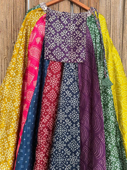 Purple mashru silk blouse-with Multicolour patchwork  handcrafted mashru silk Skirt