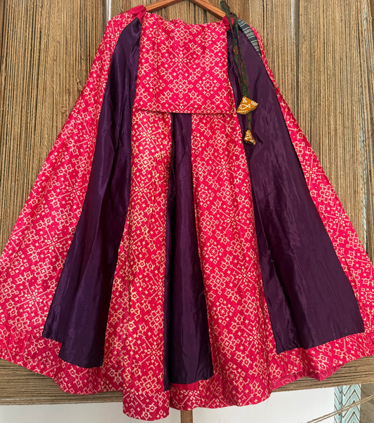 Mustard mashru silk blouse-with bandhani Patola patchwork  handcrafted mashru silk Skirt