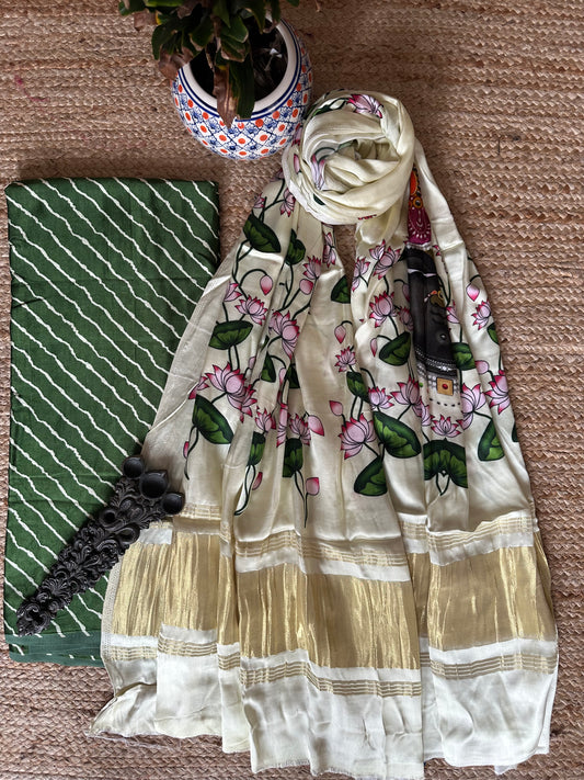 GREEN MASHRU  SILK KURTA WITH PATOLA HANDCRAFTED MODAL SILK DUPATTA PS-1086