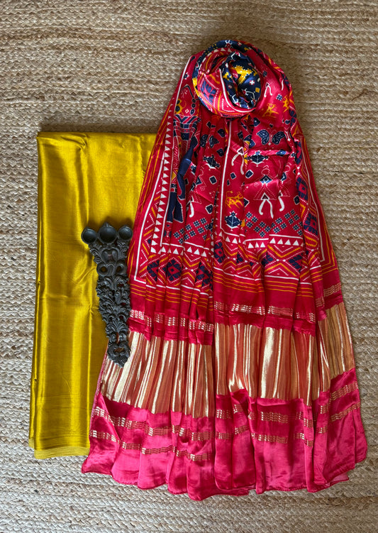 GOLDEN YELLOW SOLID MASHRU SILK KURTA WITH PATOLA HANDCRAFTED MODAL SILK DUPATTA