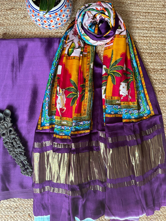 PURPLE MASHRU SILK KURTA WITH PATOLA PRINT MODAL SILK DUPATTAS