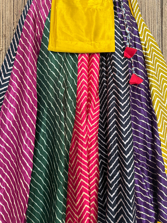 Mustard mashru silk blouse-with Multicolour patchwork  handcrafted mashru silk Skirt