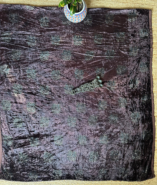 Wine Lotus Blue  Beautiful handcrafted Ajrakh Silk Velvet Kurta