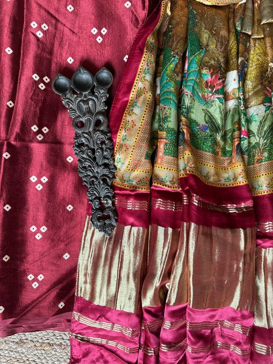 MAROON THREE DOTS SILK KURTA WITH PATOLA HANDCRAFTED MODAL SILK DUPATTA PS-58