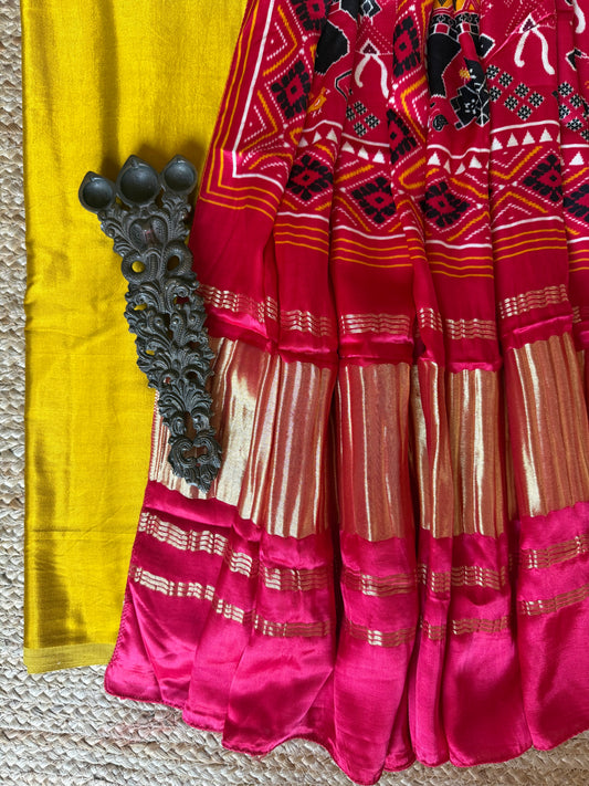 GOLDEN YELLOW MASHRU SOLID SILK KURTA WITH PATOLA HANDCRAFTED MODAL SILK DUPATTA