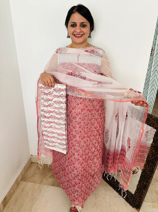 PINK PEACH KOTA HANDBLOCK SUIT SET