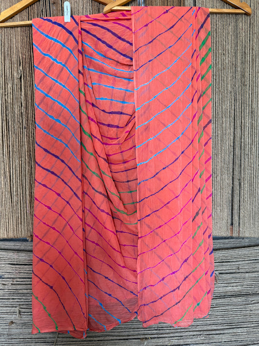 GEORGIA PEACH MULTI LEHERIYA HANDCRAFTED  CHIFFON SARI CL -1038