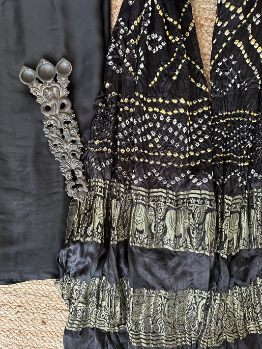 BLACK MODAL SILK KURTA WITH GHARCHOLA HANDCRAFTED MODAL SILK DUPATTA PS-10150