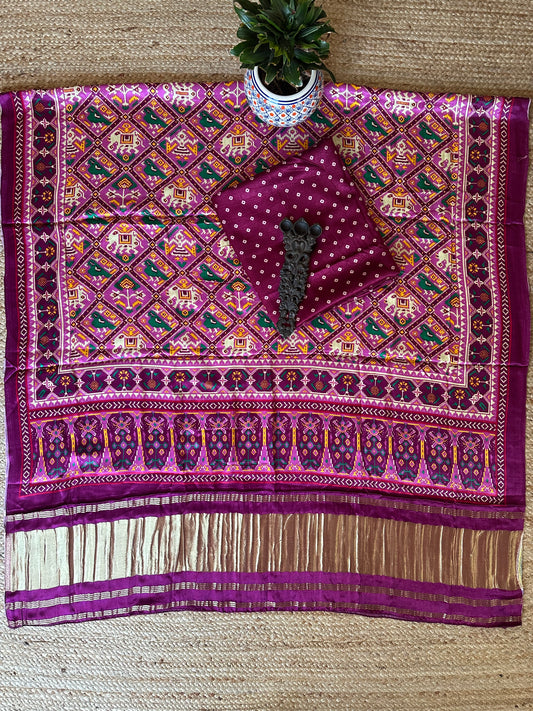 PURPLE MASHRU  SILK KURTA WITH PATOLA HANDCRAFTED MODAL SILK DUPATTA PS- 1073