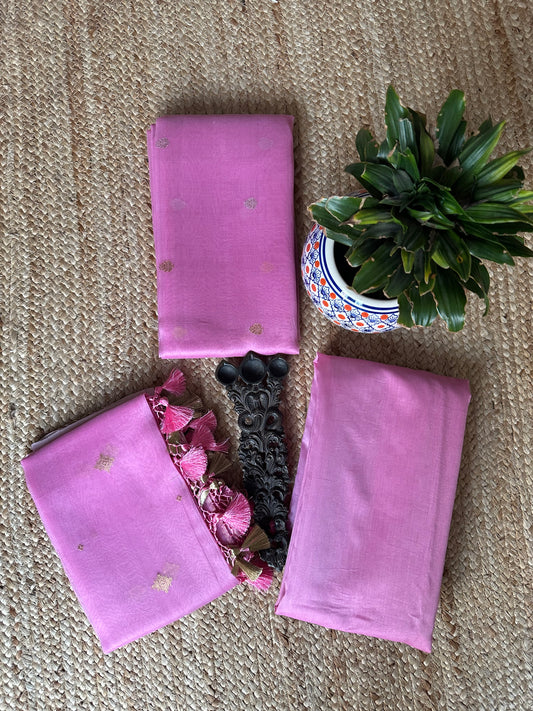 Orchid Pink Kora  silk certified handloom Banarsi Booti three piece suit