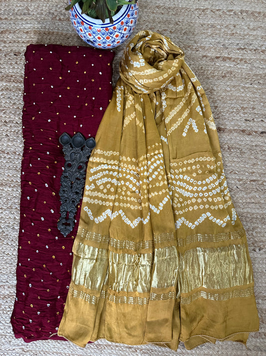 MAROON BANDHANI MODAL SILK KURTA WITH BANDHANI HANDCRAFTED MODAL SILK DUPATTA PS-221