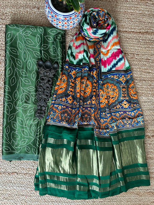 GREEN MASHRU SILK KURTA WITH PATOLA PRINTED MODAL SILK DUPATTAS  PS-22