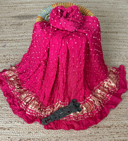 Pink modal silk bandhani dupatta with nakshi border
