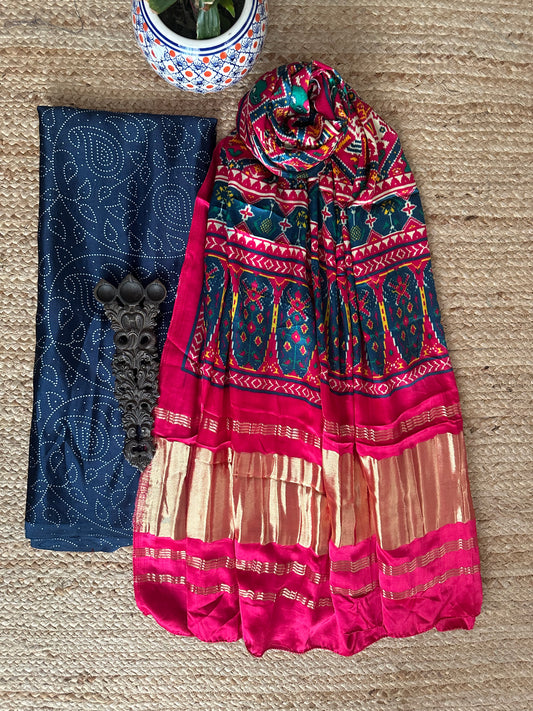 BLUE MASHRU SILK KURTA WITH PATOLA HANDCRAFTED MODAL SILK DUPATTA PS-34