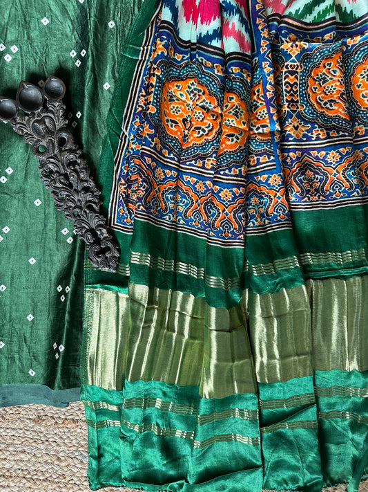GREEN THREE DOTS MASHRU SILK KURTA WITH PATOLA HANDCRAFTED MODAL SILK DUPATTA PS-208
