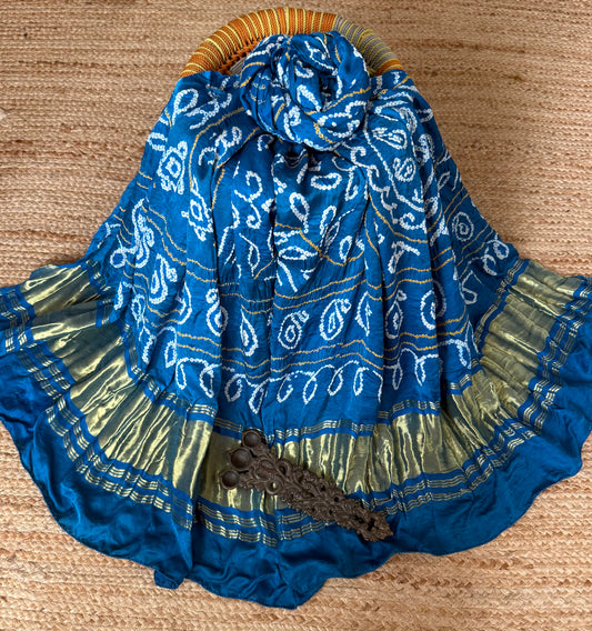 Sky Blue rai bandhani gajji silk Handcrafted Gharchola dupatta