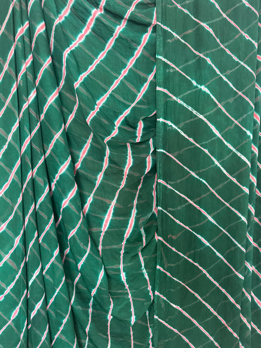 GREEN LEHERIYA HANDCRAFTED CHIFFON SAREE  CL-201