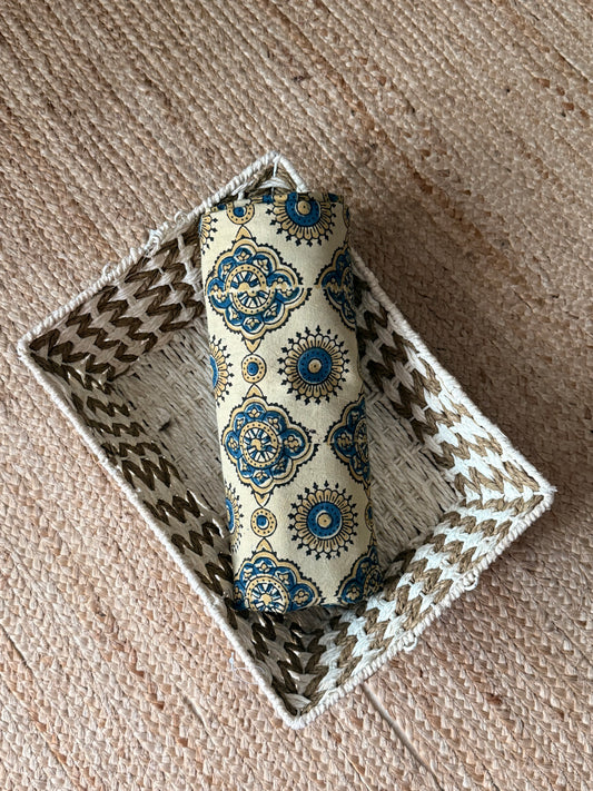 Beige ajrakh handcrafted natural dye printed fabric  cf - 10