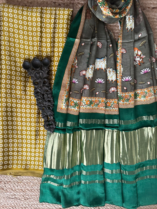 MUSTARD YELLOW MASHRU SILK KURTA WITH PATOLA HANDCRAFTED MODAL SILK DUPATTA PS-31