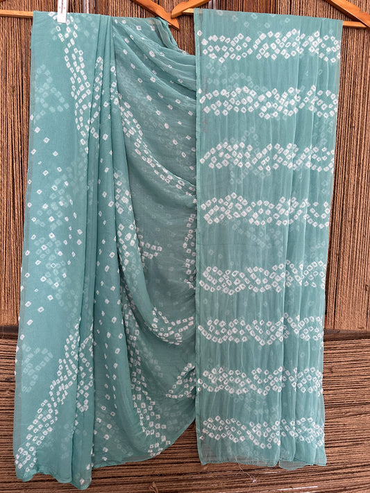 MIDDLE BLUE BANDHANI HANDCRAFTED CHIFFON SARI CB-23
