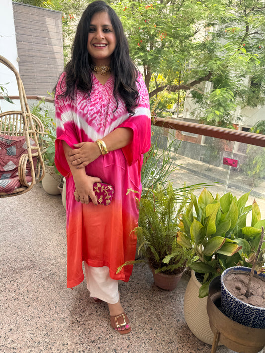 Rani pink ombrã© modal  silk shibori kurta/kaftan material