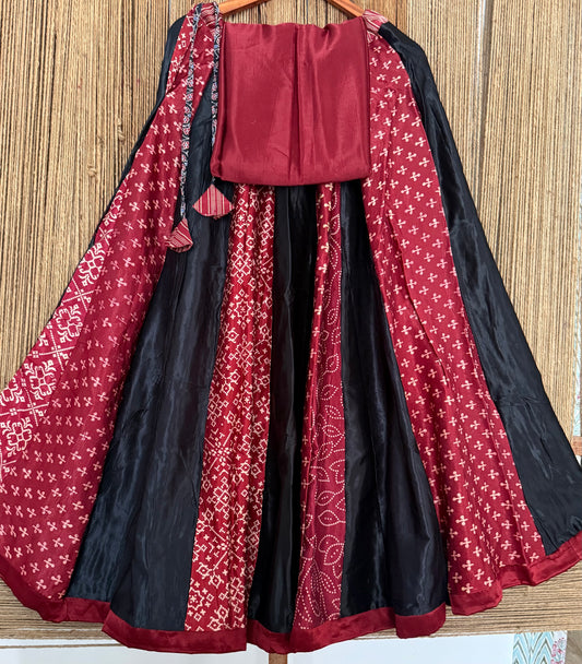 Mustard mashru silk blouse-with bandhani Patola patchwork  handcrafted mashru silk Skirt