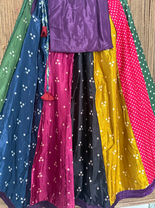 Purple Mustard mashru silk blouse-with bandhani Patola patchwork  handcrafted mashru silk Skirt