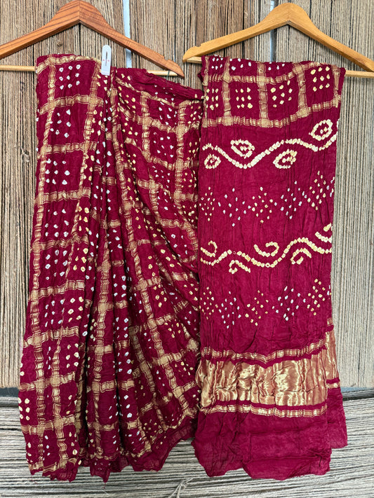 MAROON  MODAL SILK GHARCHOLA BANDHANI SARI BS- 68