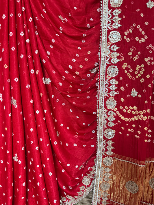 RED RAI BANDHANI MODAL SILK SARI WITH HANDEMBROIDERY GOTTA PATTI  BS- 406