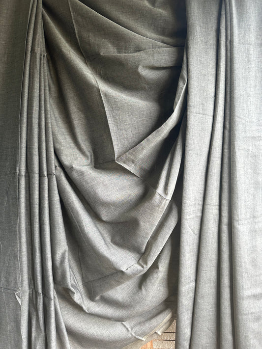 GREY COTTON MULL HANDLOOM SARIk