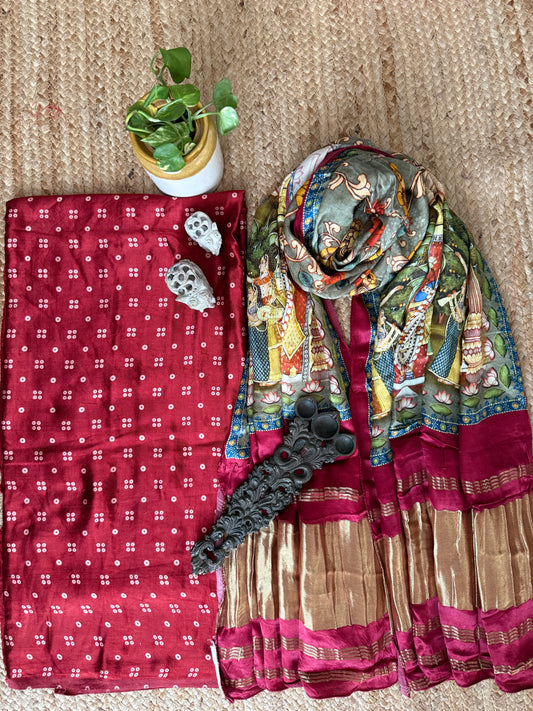 MAROON MASHRU SILK KURTA WITH  PATOLA PICHWAI HANDCRAFTED MODALSILK DUPATTA