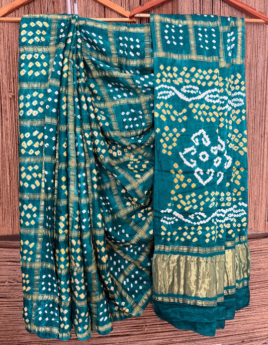 TURQUOISE GREEN MODAL SILK GHARCHOLA BANDHANI SARI BS- 60