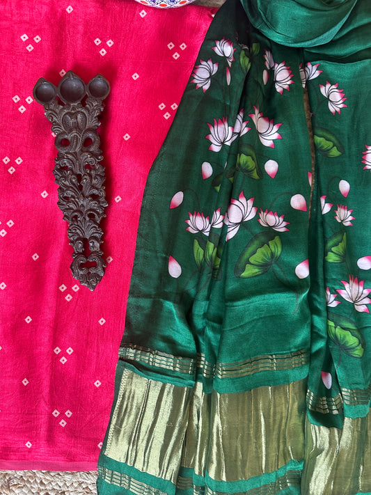 PINK MASHRU  SILK KURTA WITH PATOLA HANDCRAFTED MODAL SILK DUPATTA PS-1046