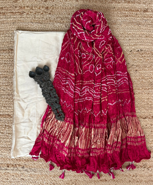 Beige modal silk kurta with gharchola handcrafted modal silk dupatta