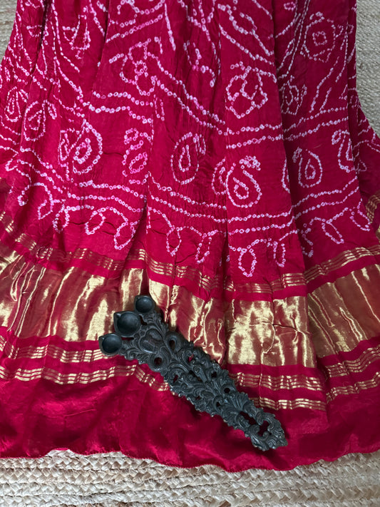 Hibiscus Red rai bandhani gajji silk Handcrafted Gharchola dupatta
