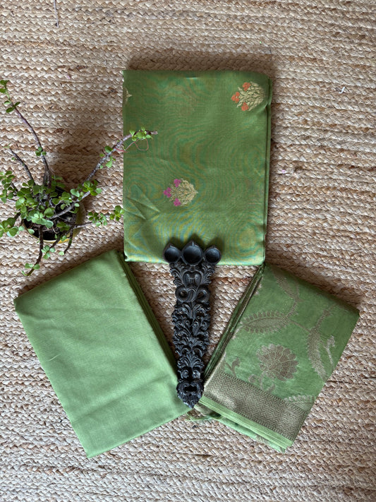 Sea Green Chanderi handloom Banarsi Booti three piece suit
