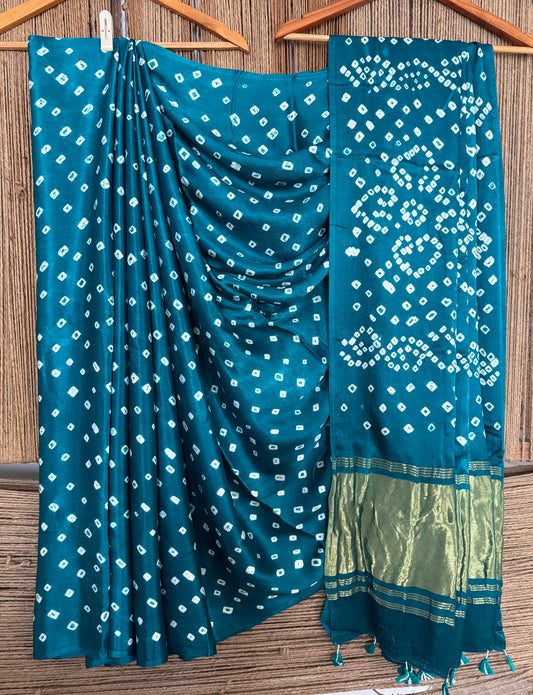 TEAL BLUE MODAL SILK BANDHANI  SARI  BS- 42