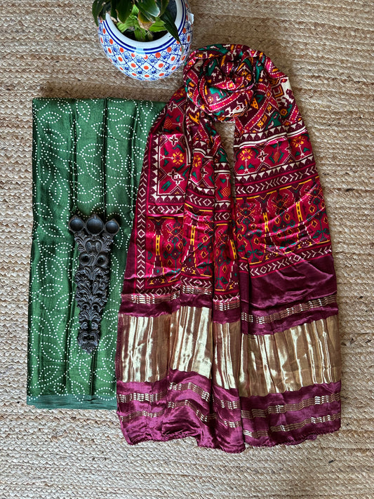 GREEN MASHRU SILK KURTA WITH PATOLA HANDCRAFTED MODAL SILK DUPATTA PS-18