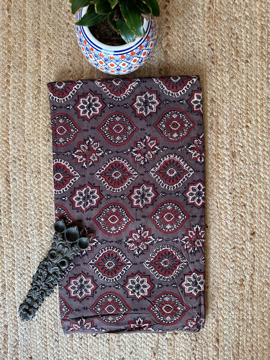 CHIKOO  BROWN AJRAKH HANDCRAFTED NATURAL DYE PRINTED FABRIC  CF - 18