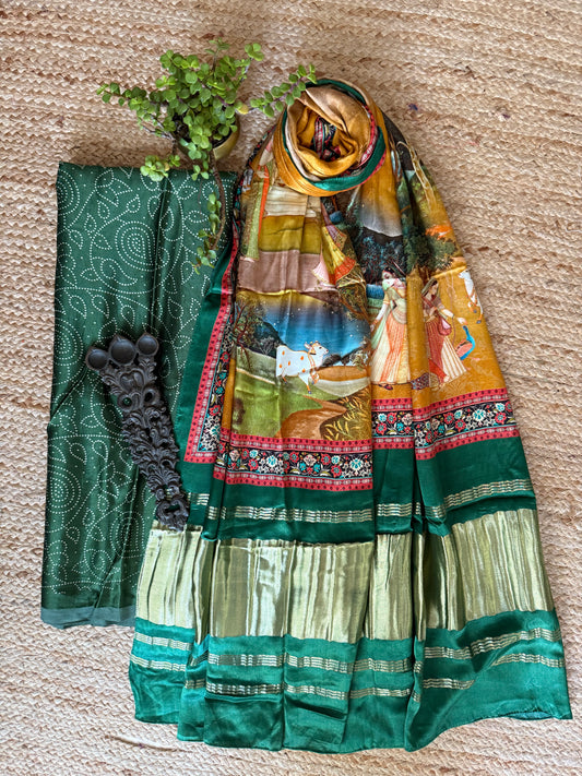 GREEN MASHRU SILK KURTA WITH PATOLA HANDCRAFTED MODAL SILK DUPATTA PS-213