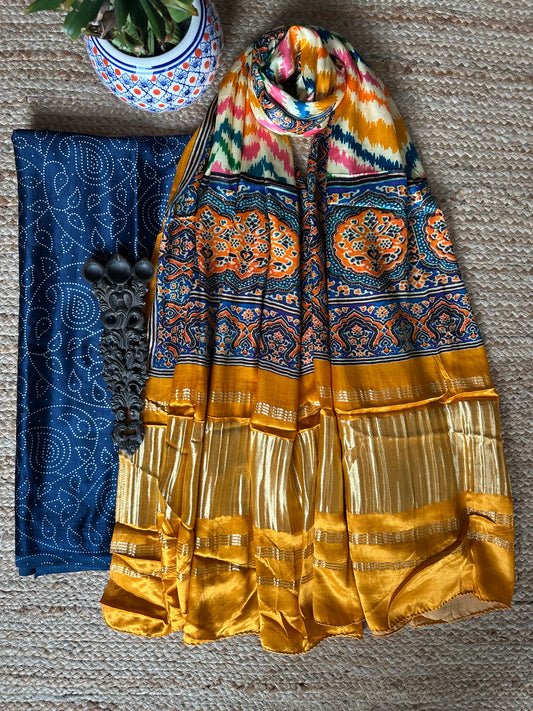 BLUE MASHRU SILK KURTA WITH PATOLA HANDCRAFTED MODAL SILK DUPATTA PS-201