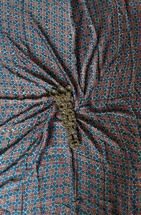 Cobalt Blue printed modal ajrakh silk un stitched blouse piece