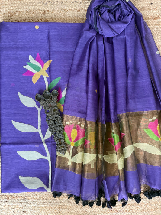 Amethyst Purple handwoven jamdani pure cotton silk kurta set mjk