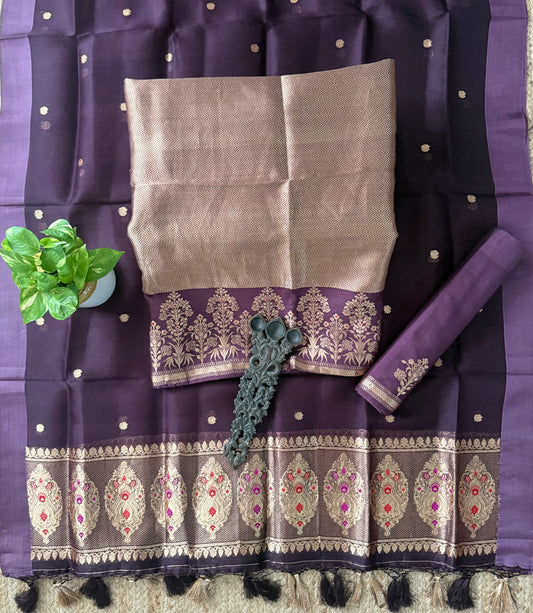 Brown Coffee Shade Chibiya silk brocade kurta certified handloom banarsi kadwa booti with kora dupatta