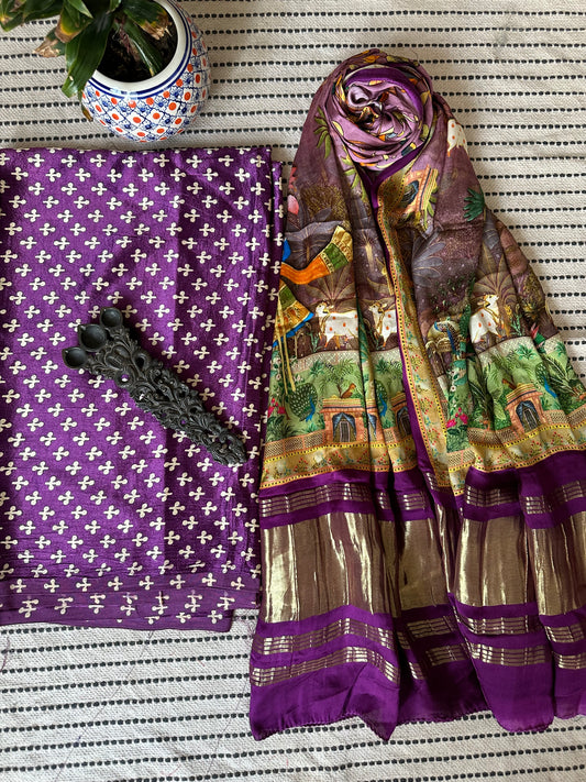 PURPLE MASHRU  SILK KURTA WITH PATOLA PRINT MODAL SILK DUPATTAS