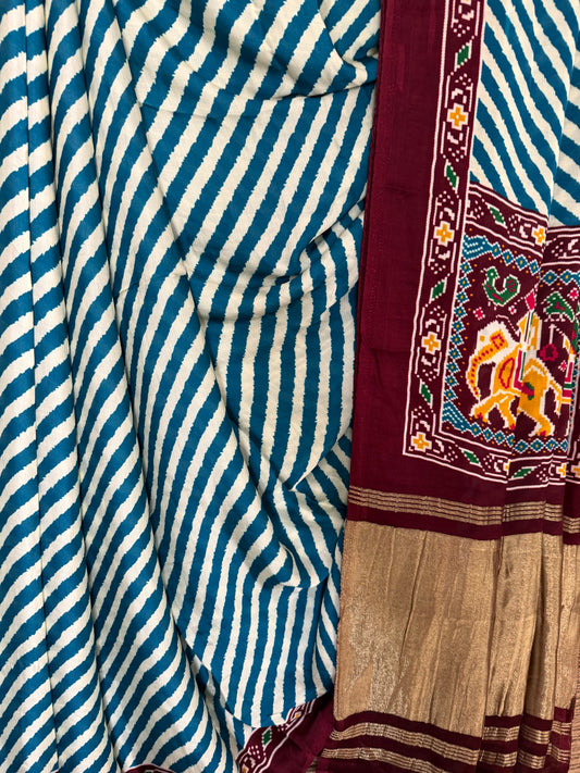 BLUE MAROON MODAL SILK PICHWAI SARI WITH ZARI BORDER PMS- 1024