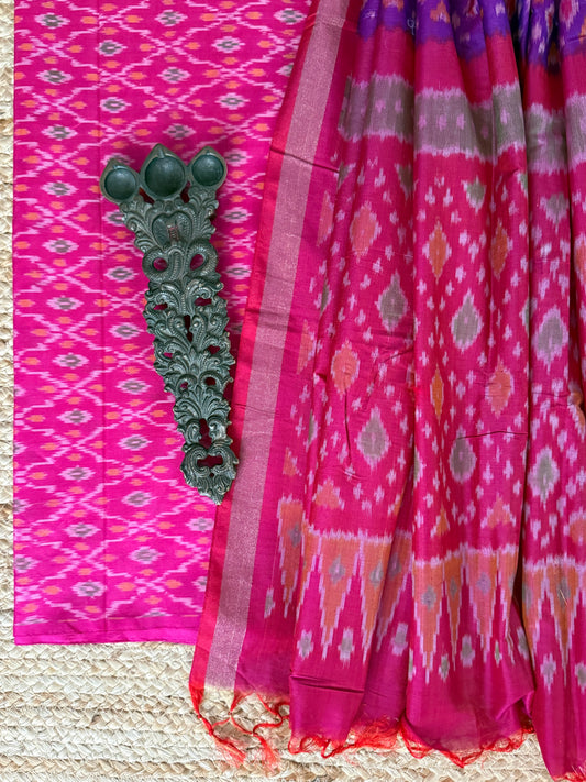 CERISE PINK IKKAT PURE SILK COTTON HANWOVEN KURTA WITH IKKAT PURE SILK PATOLA HANDWOVEN DUPATTA